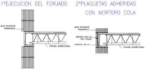 Plaquetas termoarcilla con mortero cola en capa gruesa